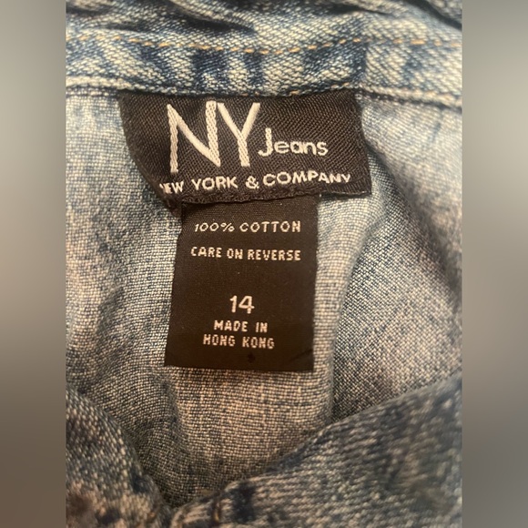 NY Jeans Med Wash 90's Y2k Vtg Denim Snap Front Short Sleeve Dress Sz-14 - Picture 3 of 11